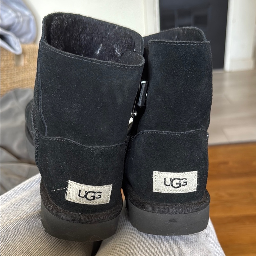 UGG Black Short Suede Shearling Boots